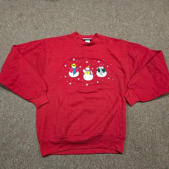 Women's Vintage Snowman Christmas Sweatshirt Willow Bay Medium Made in USA - Picture 1 of 6